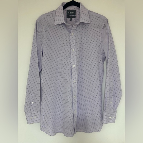 Bonobos Slim Fit Wrinkle Free Lavender Polka Dot Button Up Size 34/ 15 1/2 - Picture 1 of 6